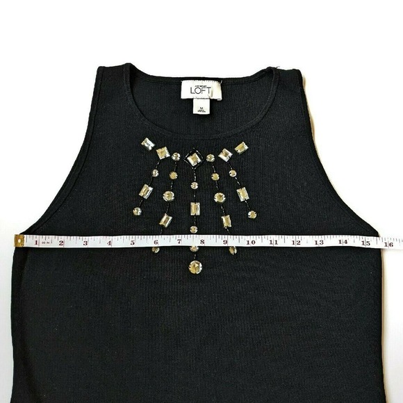 Loft Ladies M Black Jewel Dress Tank Top Medium Dressy Shell - Picture 4 of 6
